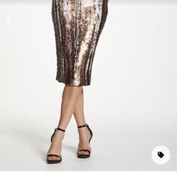 Dress the Population Emery brushstroke gold silver blush midi sequin dress M - Picture 3 of 7